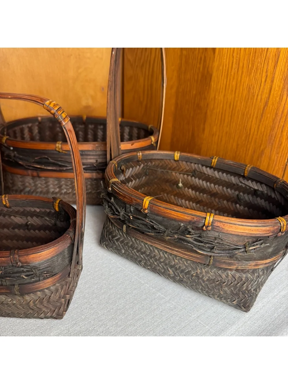 Handmade Woven Nesting Market Baskets Set Of 4 Rustic Farmhouse Decor
